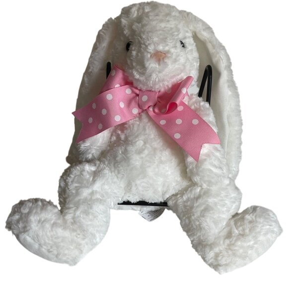 Douglas Plush White Bunny Rabbit With Pink Polka Dot Bow 12" - Picture 1 of 9